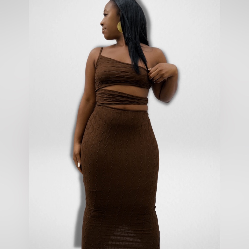 Asymmetrical Brown Textured Dress